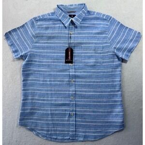 Ben Sherman Mens XL Blue Linen‎ Blend Short Sleeve Button Up Shirt Preppy NWT